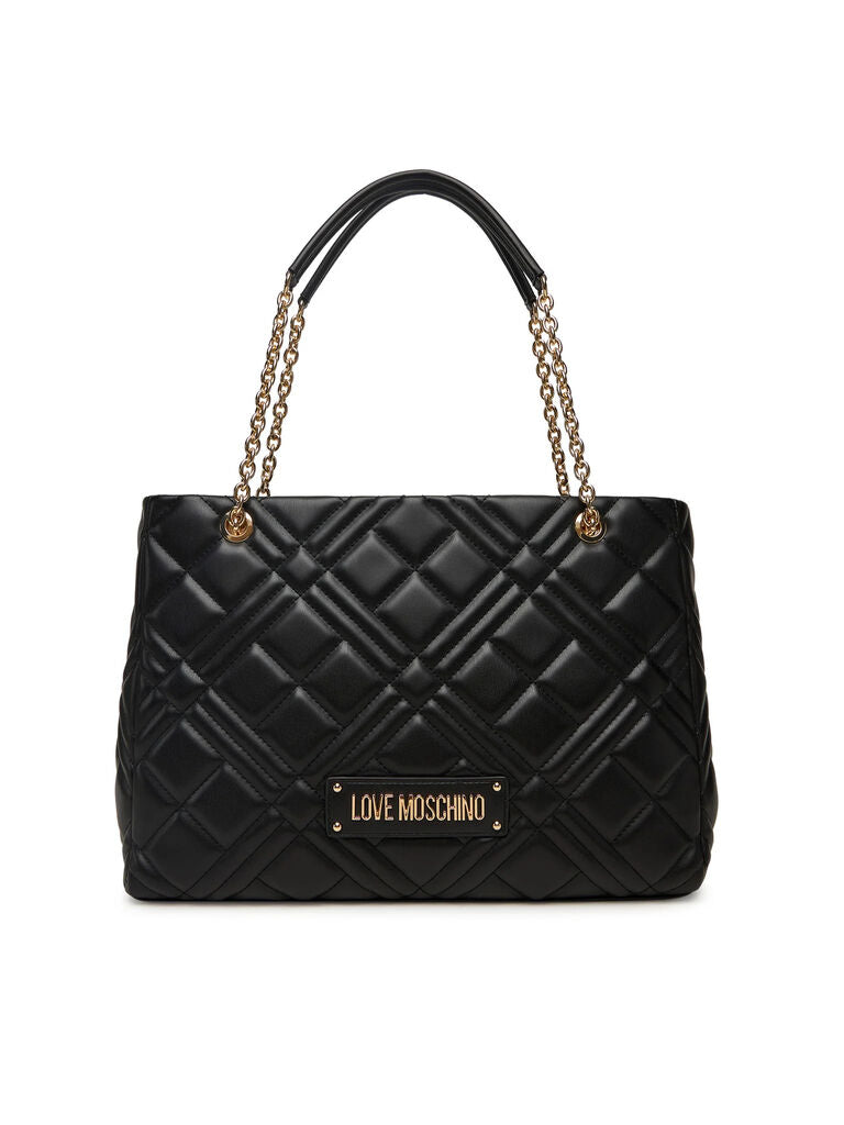 Black Quilted Tote with Chain Handles