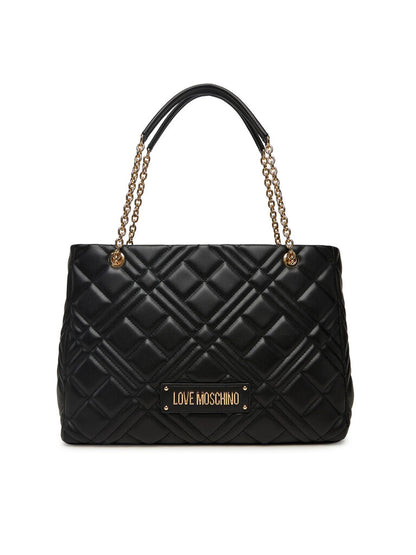 Black Quilted Tote with Chain Handles
