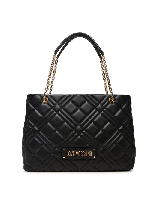 Black Quilted Tote with Chain Handles