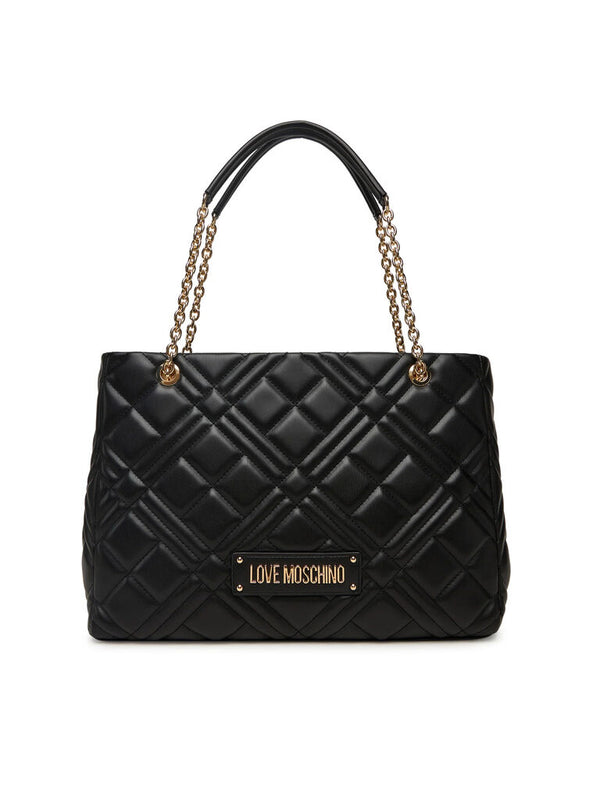 Black Quilted Tote with Chain Handles