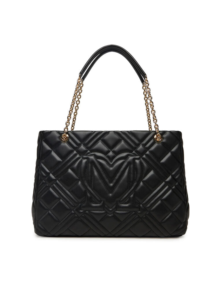 Black Quilted Tote with Chain Handles