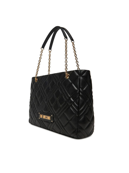 Black Quilted Tote with Chain Handles