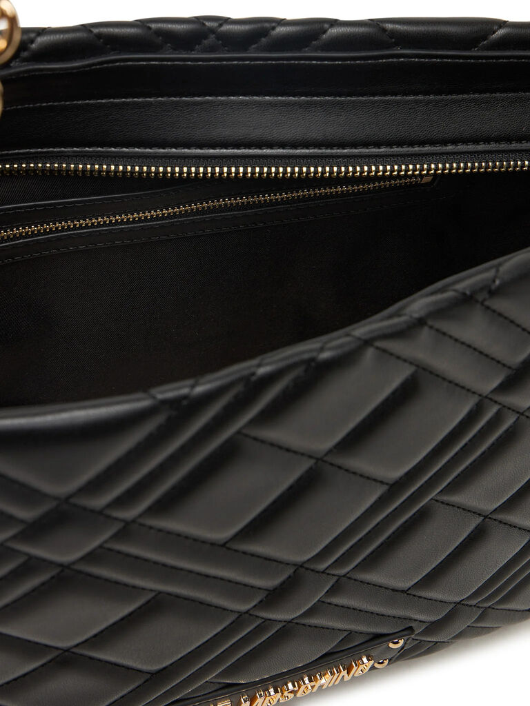 Black Quilted Tote with Chain Handles