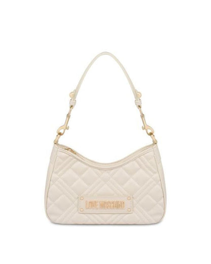 Cream Quilted Shoulder Bag with Gold Accents