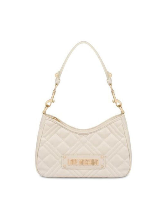 Cream Quilted Shoulder Bag with Gold Accents
