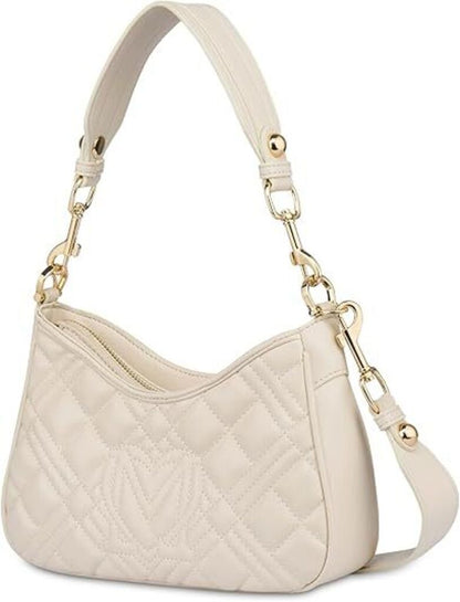Cream Quilted Shoulder Bag with Gold Accents