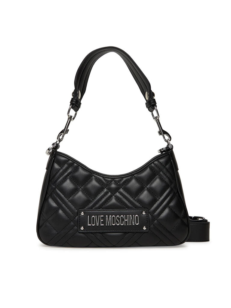 Black Quilted Shoulder Bag with Logo Detail