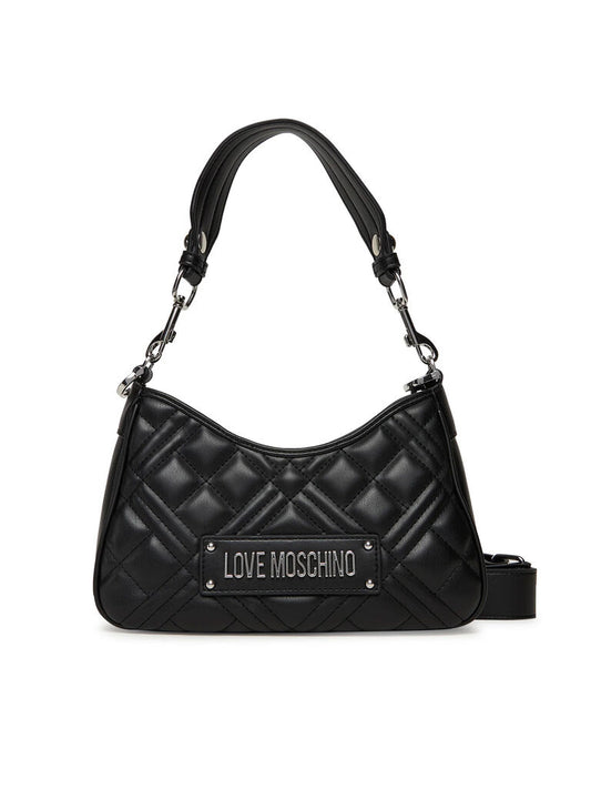 Black Quilted Shoulder Bag with Logo Detail