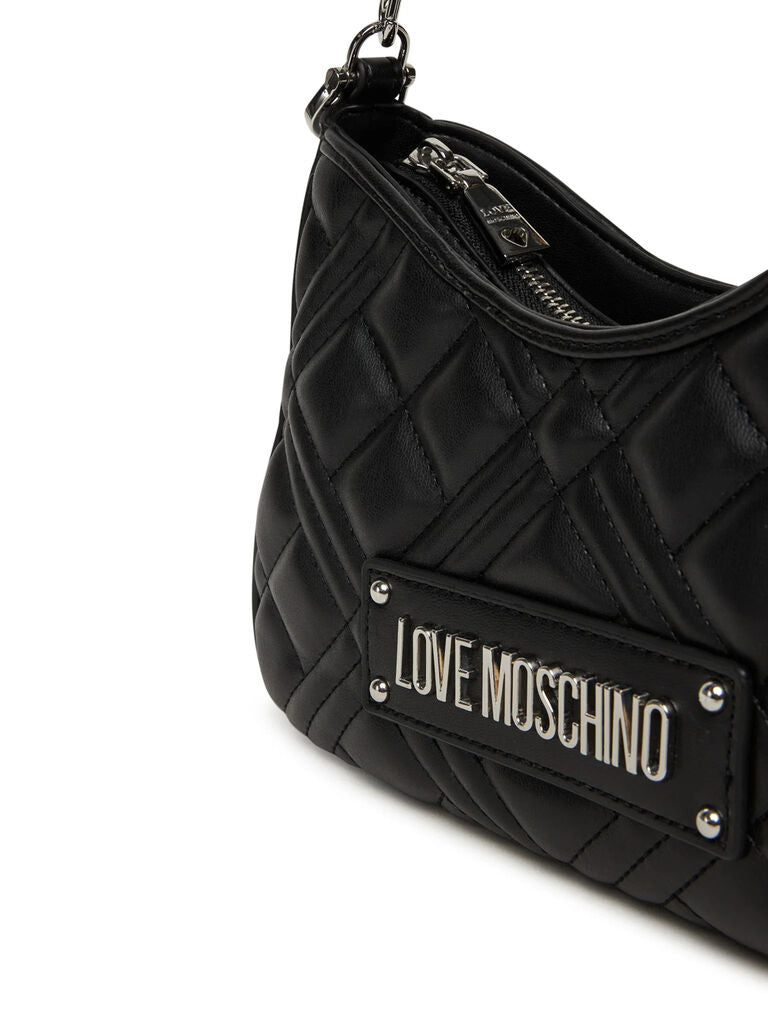 Black Quilted Shoulder Bag with Logo Detail