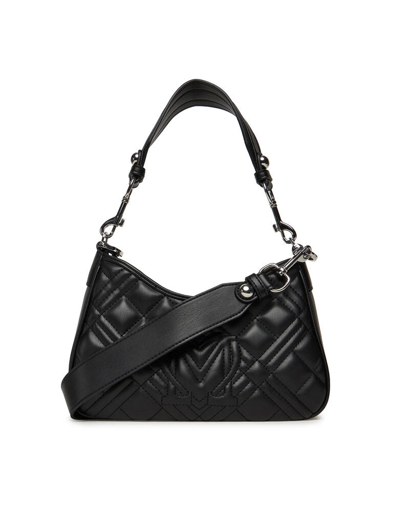 Black Quilted Shoulder Bag with Logo Detail