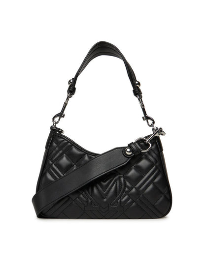 Black Quilted Shoulder Bag with Logo Detail