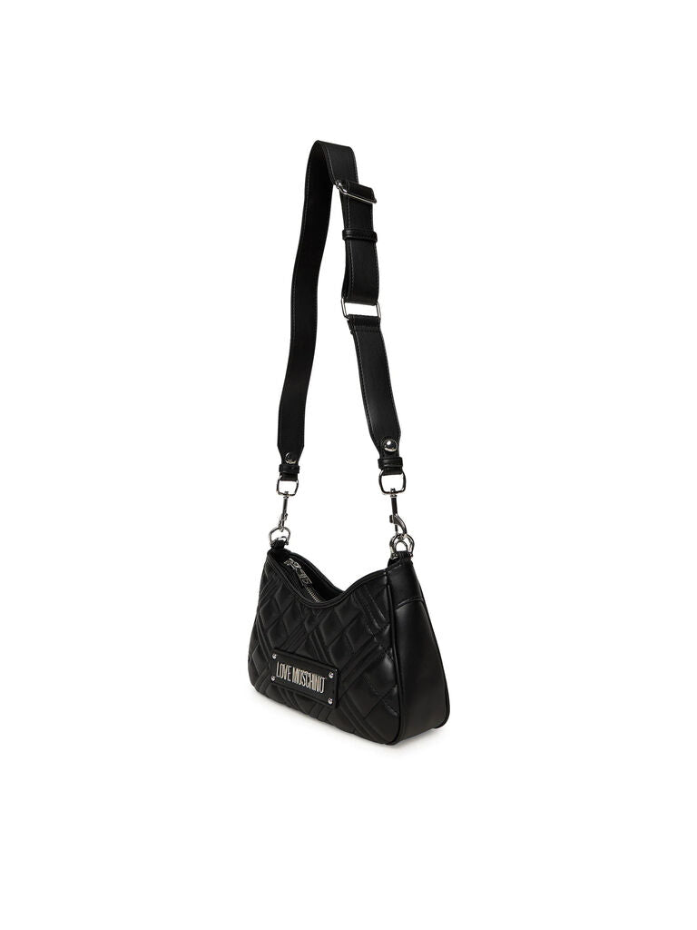 Black Quilted Shoulder Bag with Logo Detail