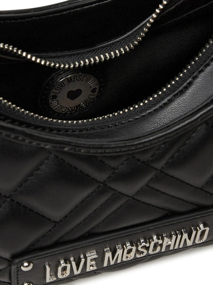 Black Quilted Shoulder Bag with Logo Detail