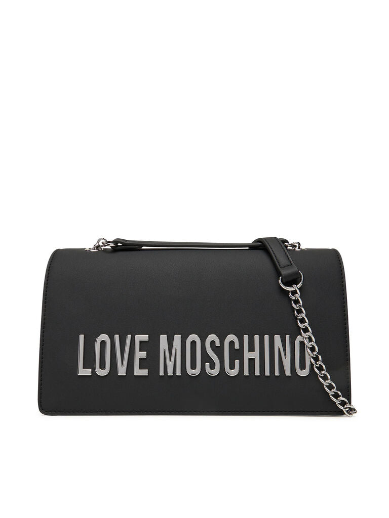 Black Faux Leather Chain Strap Shoulder Bag