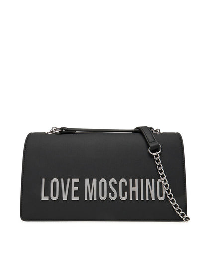 Black Faux Leather Chain Strap Shoulder Bag