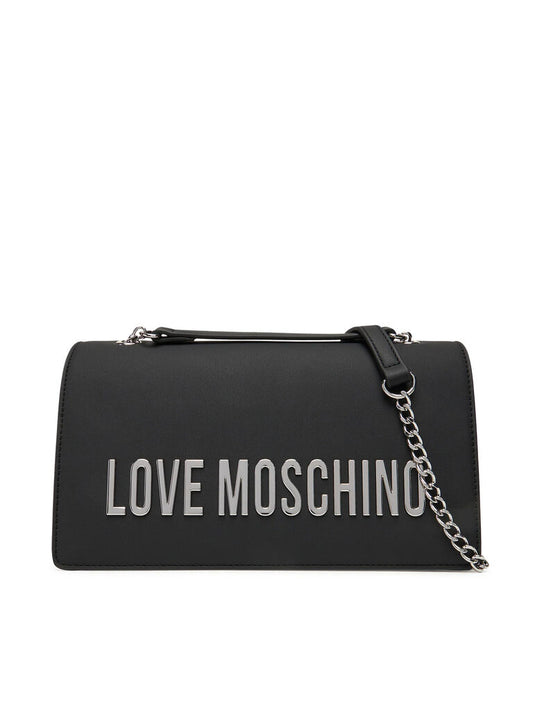 Black Faux Leather Chain Strap Shoulder Bag