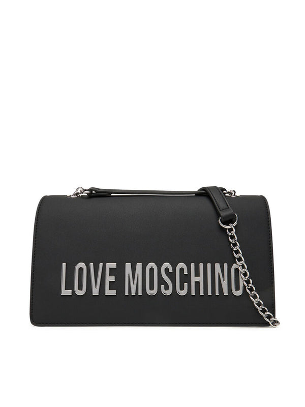 Black Faux Leather Chain Strap Shoulder Bag