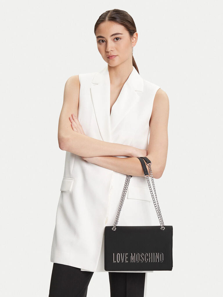 Black Faux Leather Chain Strap Shoulder Bag