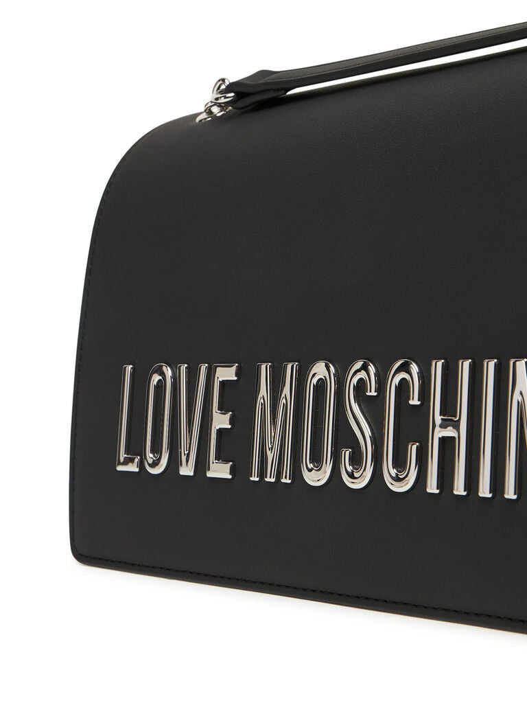 Black Faux Leather Chain Strap Shoulder Bag