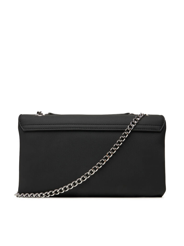 Black Faux Leather Chain Strap Shoulder Bag