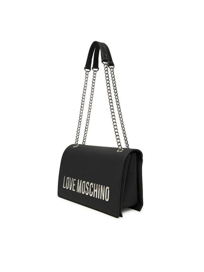 Black Faux Leather Chain Strap Shoulder Bag