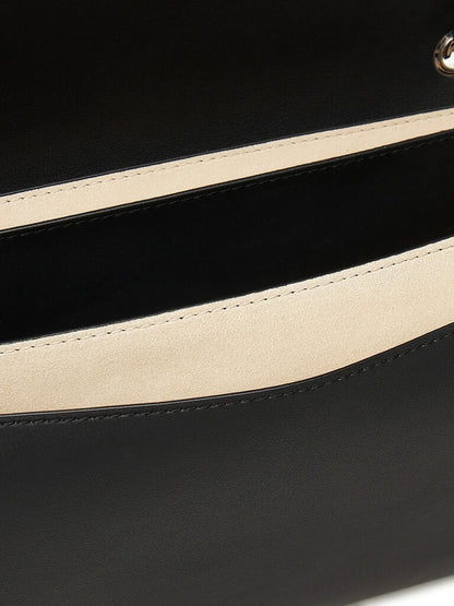 Black Faux Leather Chain Strap Shoulder Bag