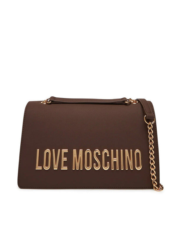 Brown Chain Strap Logo Crossbody Bag