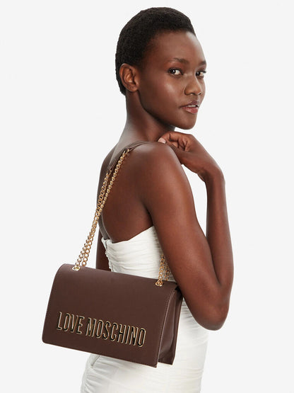 Brown Chain Strap Logo Crossbody Bag