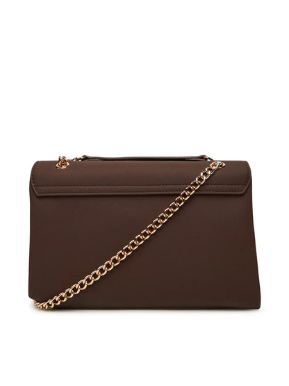 Brown Chain Strap Logo Crossbody Bag
