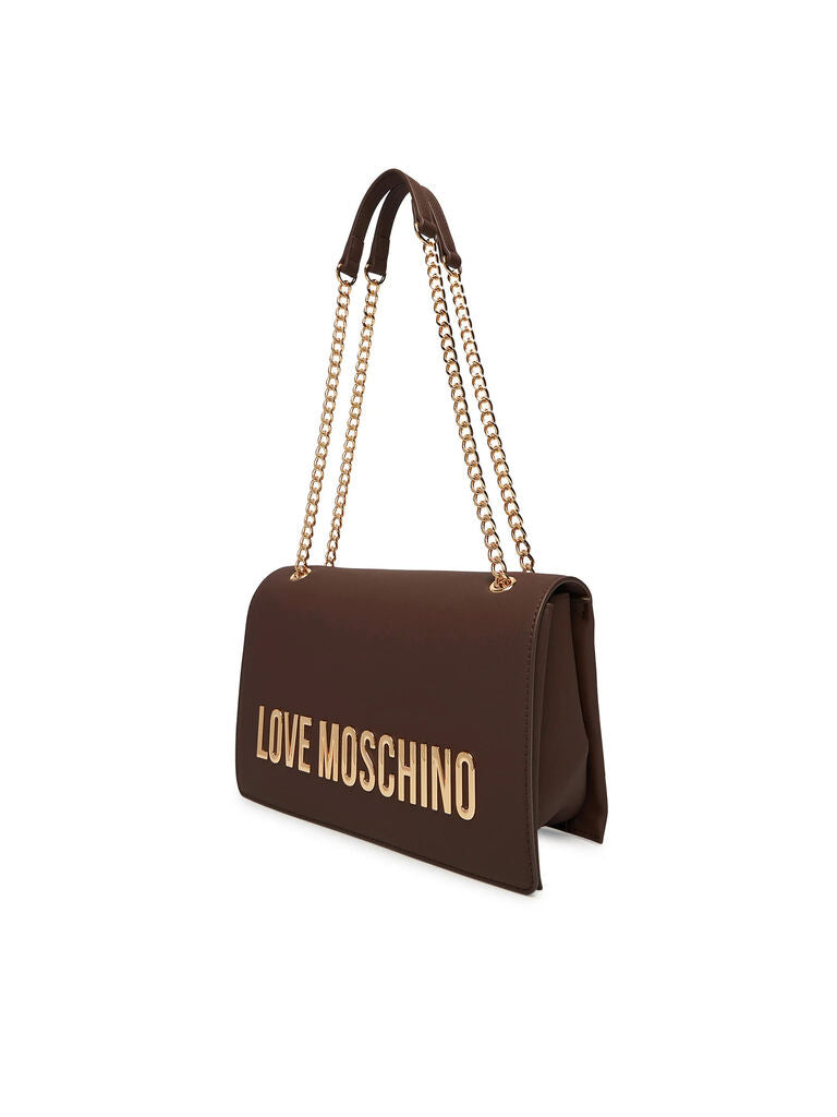 Brown Chain Strap Logo Crossbody Bag