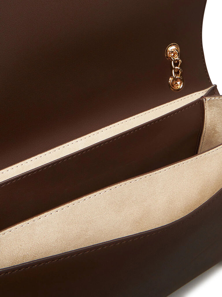 Brown Chain Strap Logo Crossbody Bag