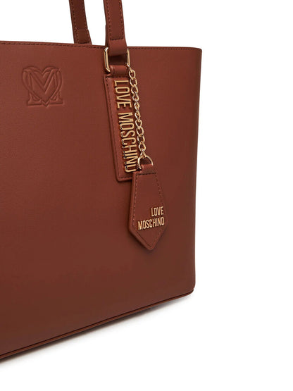 Brown Faux Leather Tote with Embossed Logo Detail