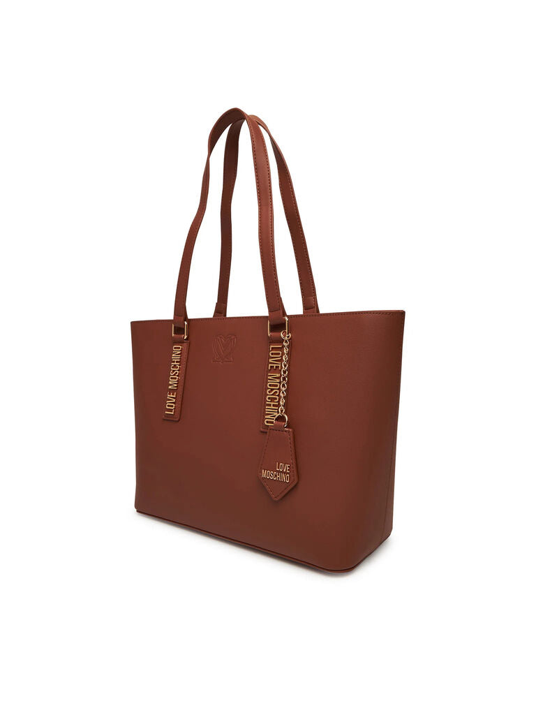 Brown Faux Leather Tote with Embossed Logo Detail