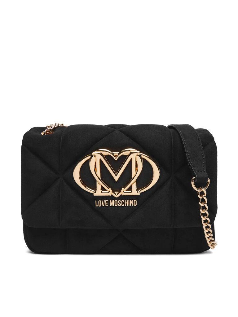 Black Quilted Crossbody Bag with Gold Accents