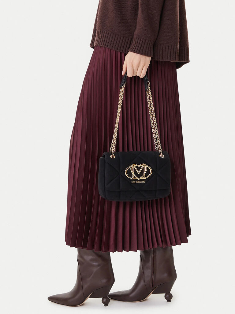 Black Quilted Crossbody Bag with Gold Accents