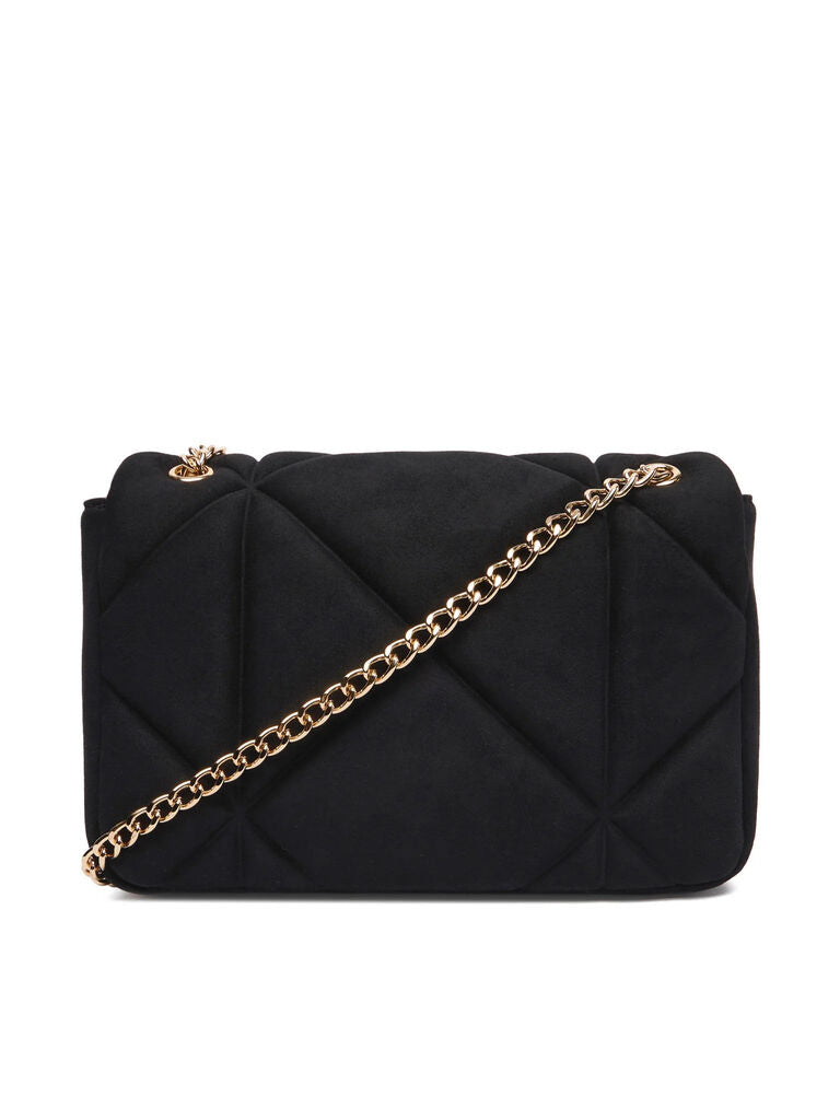 Black Quilted Crossbody Bag with Gold Accents