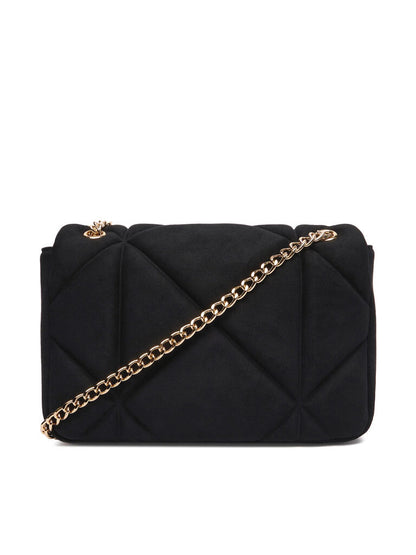 Black Quilted Crossbody Bag with Gold Accents