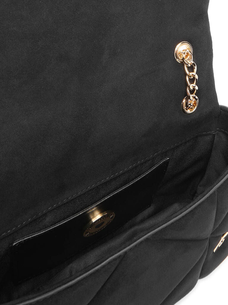 Black Quilted Crossbody Bag with Gold Accents