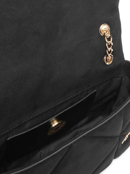 Black Quilted Crossbody Bag with Gold Accents