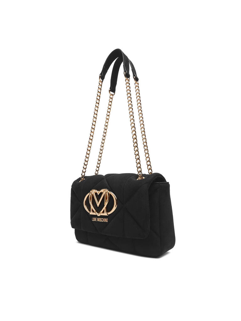 Black Quilted Crossbody Bag with Gold Accents