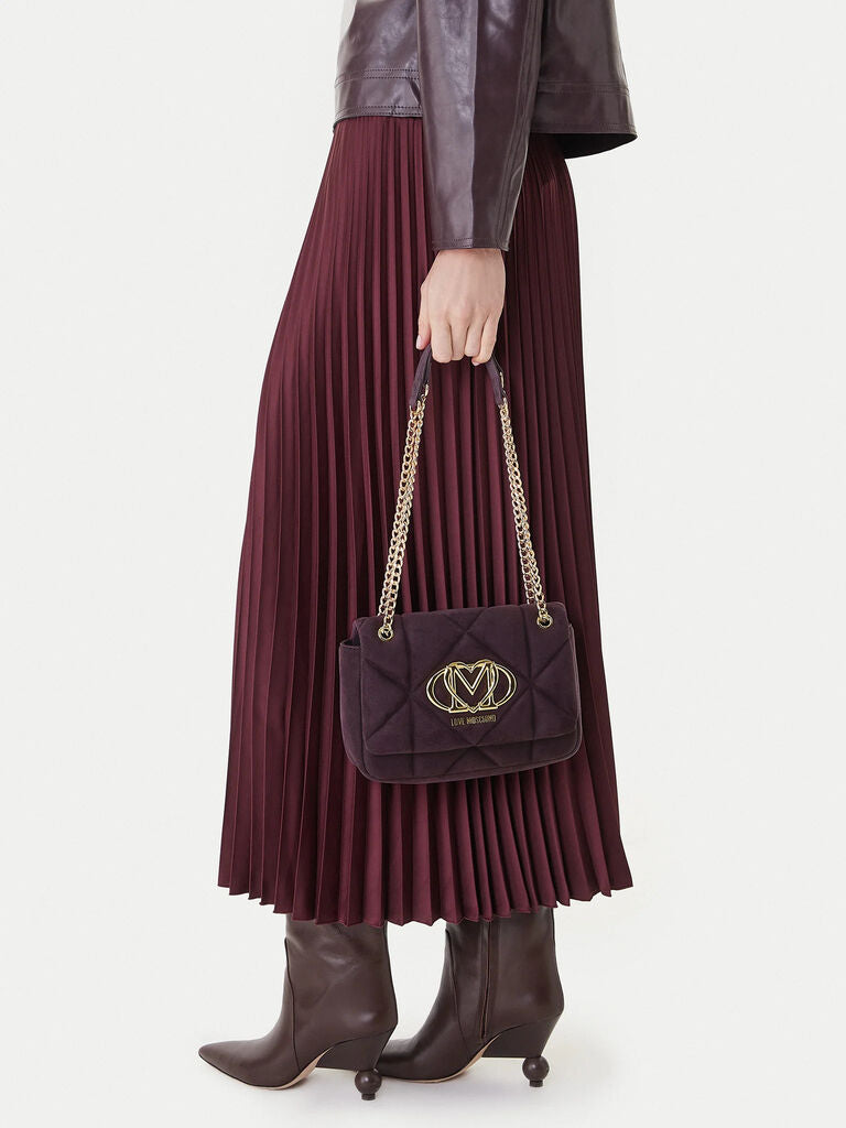 Dark Quilted Shoulder Bag with Chain Strap