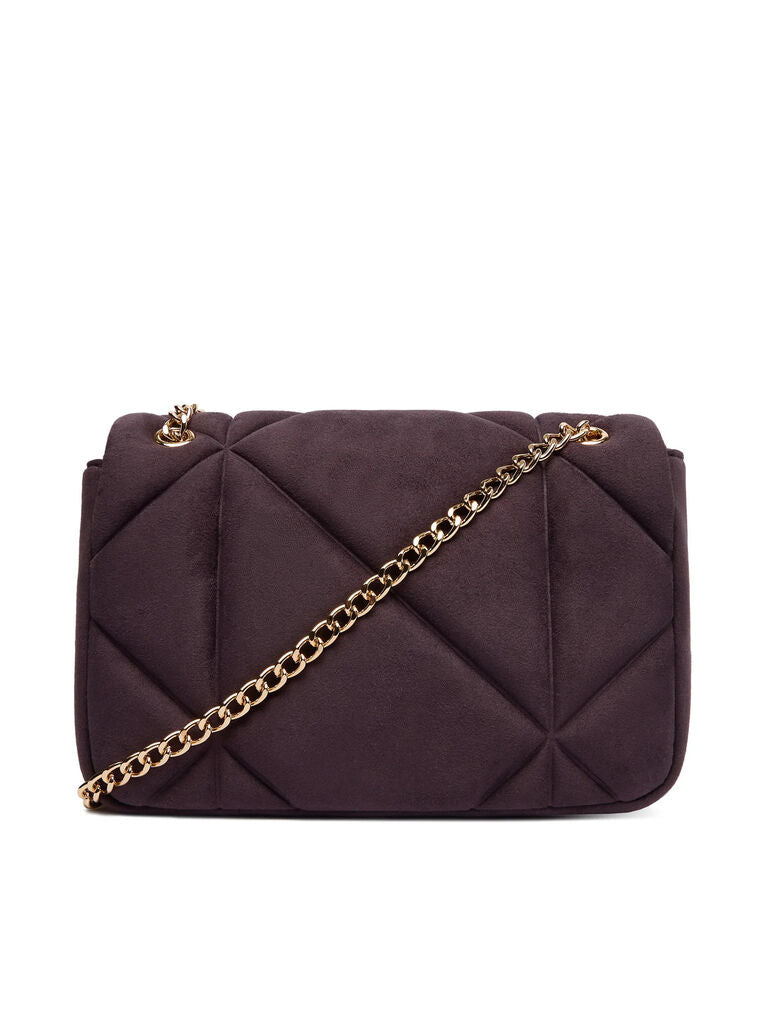 Dark Quilted Shoulder Bag with Chain Strap