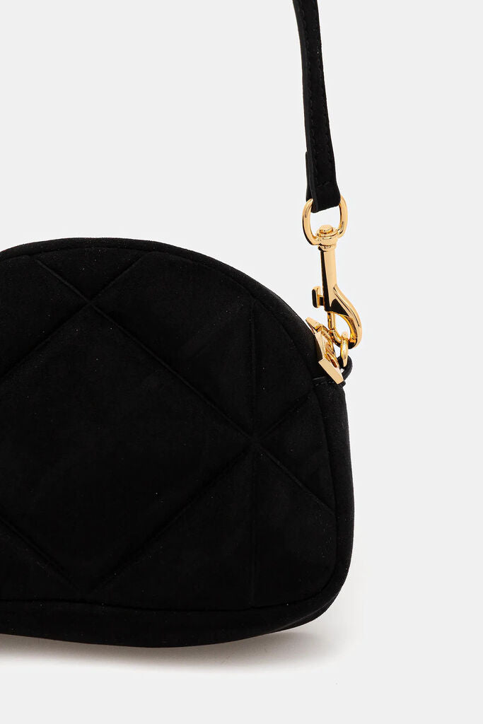 Black Quilted Mini Crossbody with Gold Accents