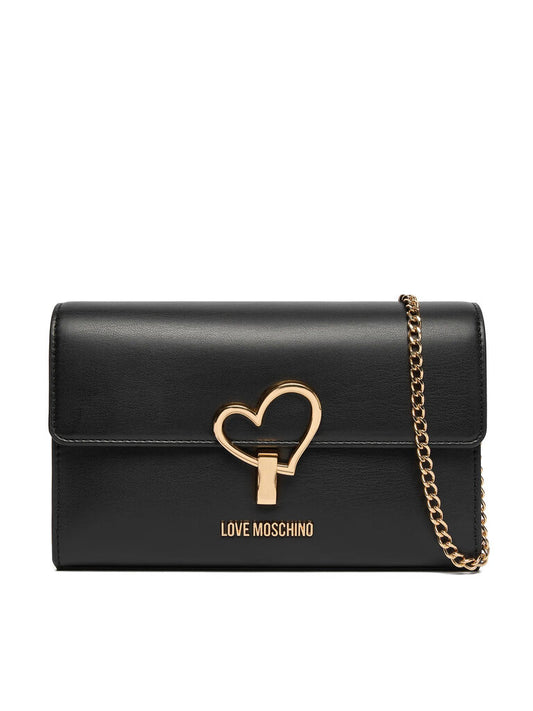 Black Faux Leather Crossbody Bag with Heart Detail