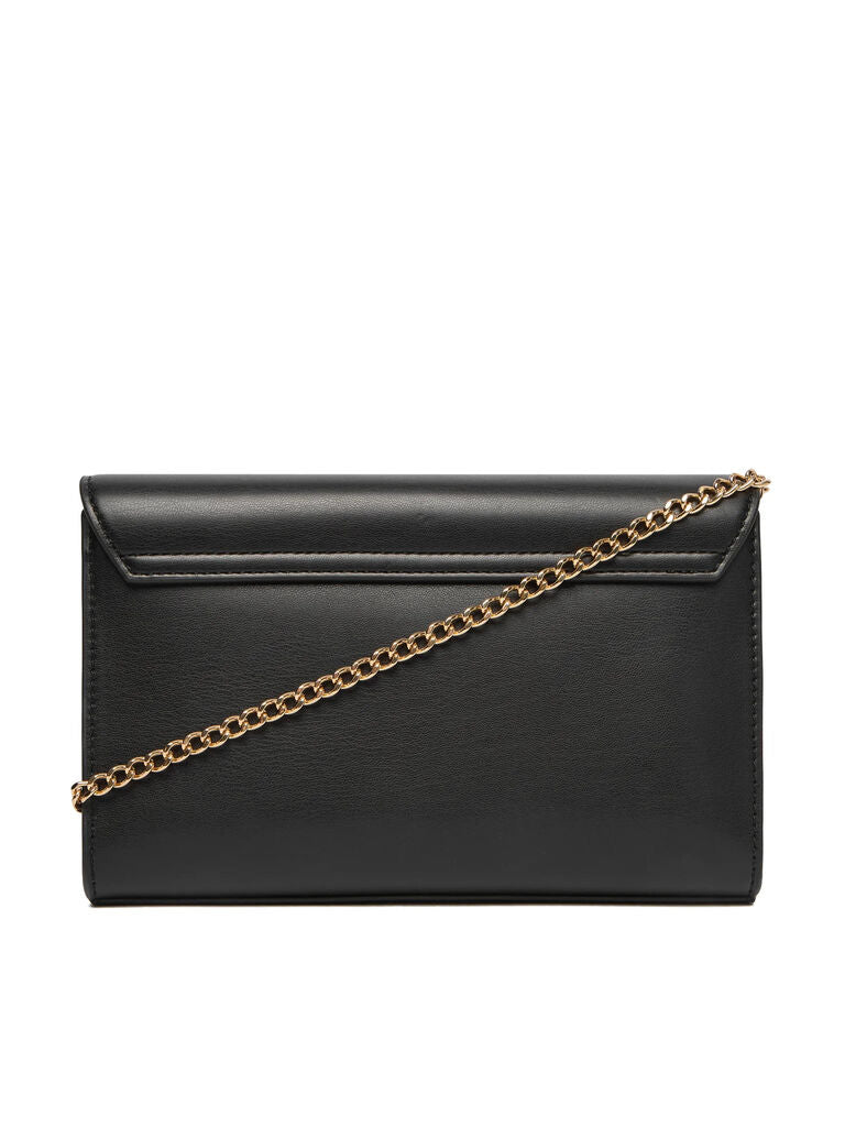 Black Faux Leather Crossbody Bag with Heart Detail