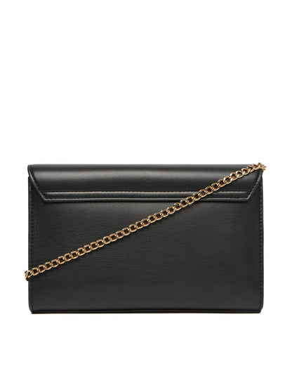Black Faux Leather Crossbody Bag with Heart Detail