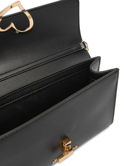 Black Faux Leather Crossbody Bag with Heart Detail
