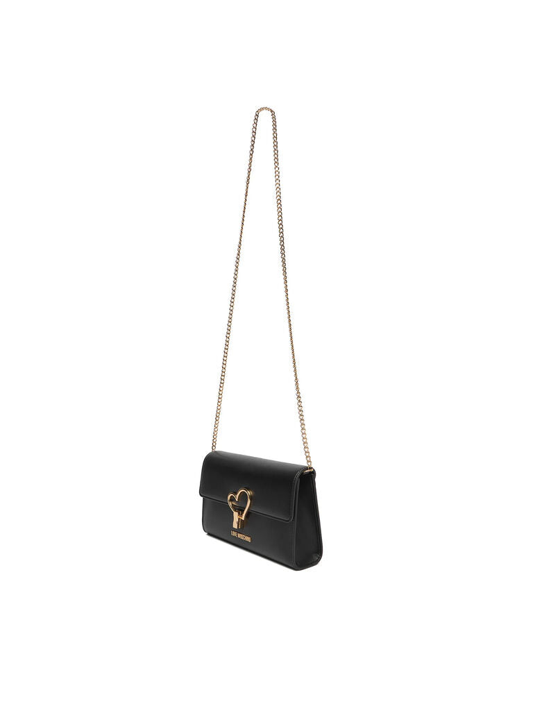 Black Faux Leather Crossbody Bag with Heart Detail