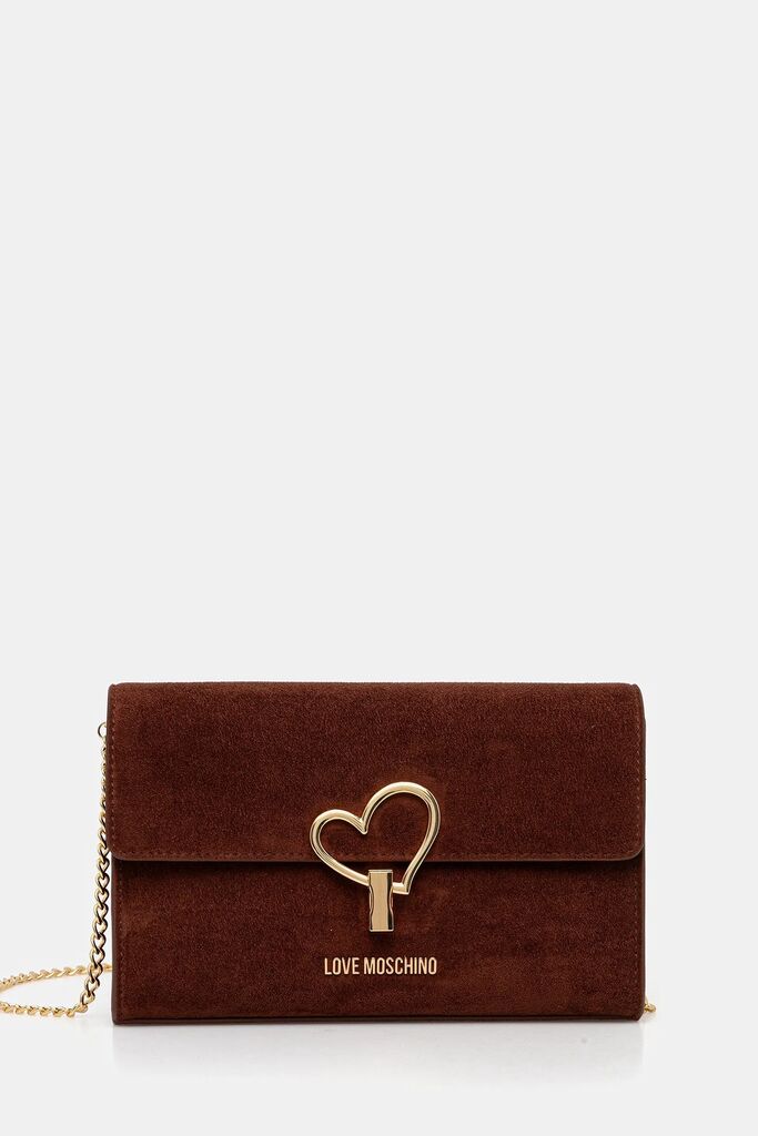 Brown Suede Crossbody Bag with Heart Clasp