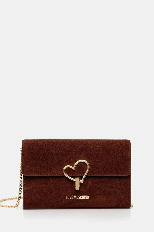 Brown Suede Crossbody Bag with Heart Clasp